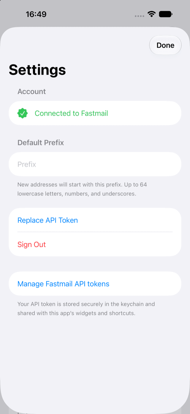 Maskbox settings showing the secure Fastmail connection